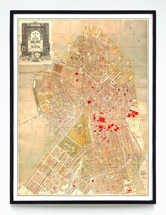 “Map of the Central Business District of Boston” print by George W. Stadly & Co. (1896)