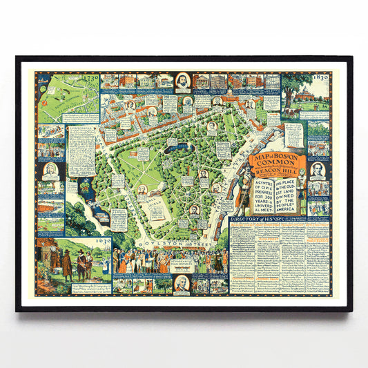 “Map of Boston Common with Surrounding Streets & Adjacent Parts of Beacon Hill” print by Griswold Tyng (1934)