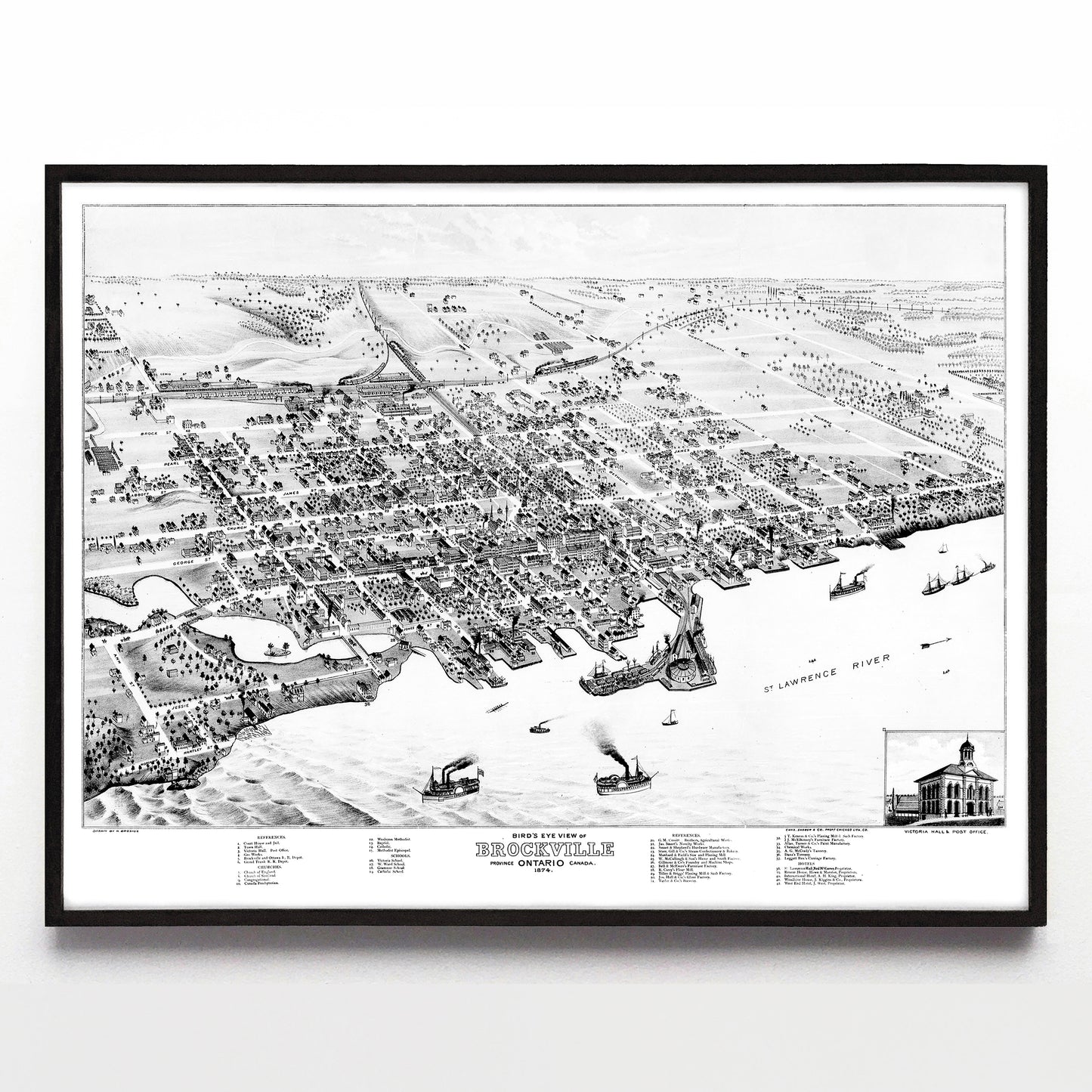 “Bird's Eye View of Brockville Ontario” print by Herman Brosius (1874)