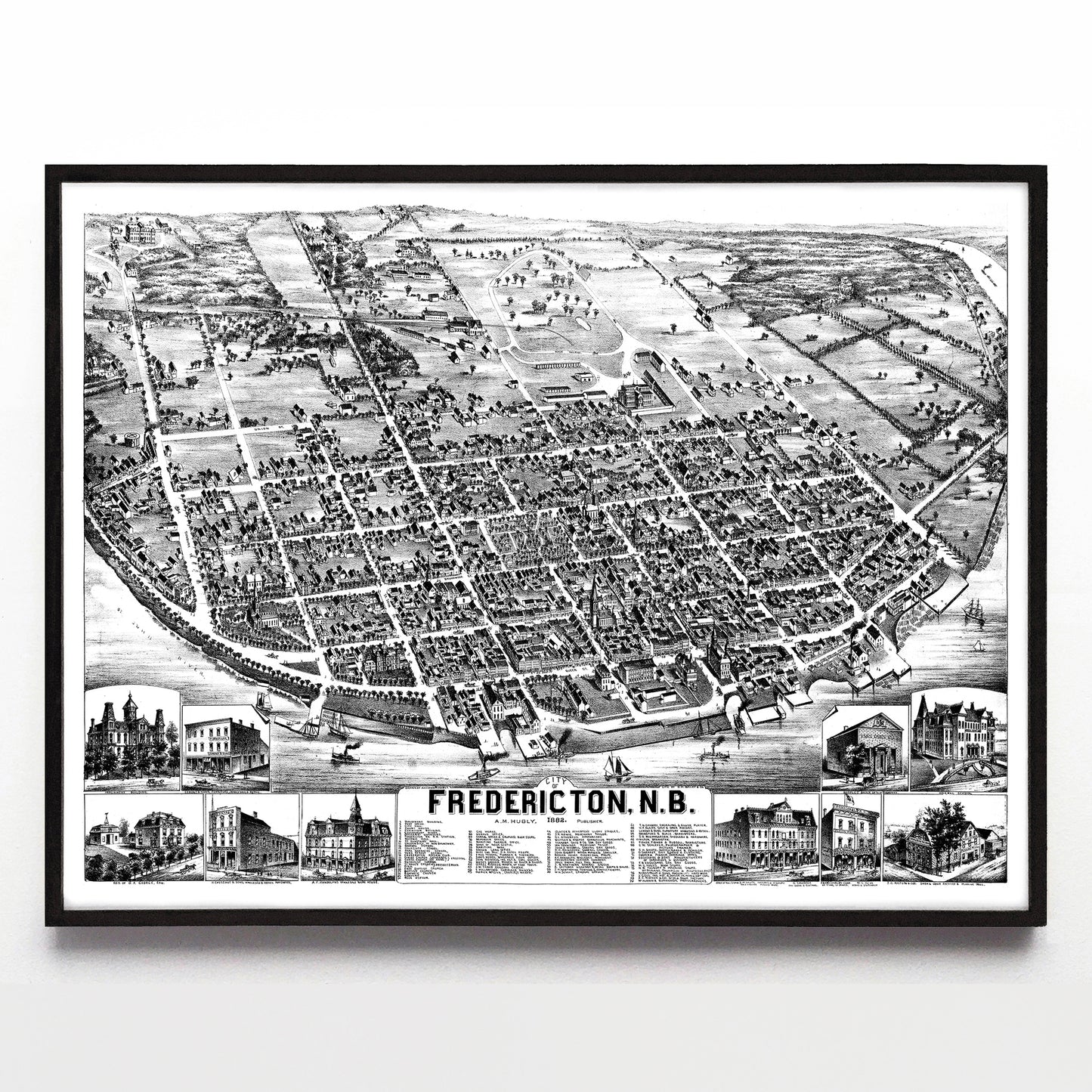 "City of Fredericton, N.B." print by Alexander M. Hubley (1882)