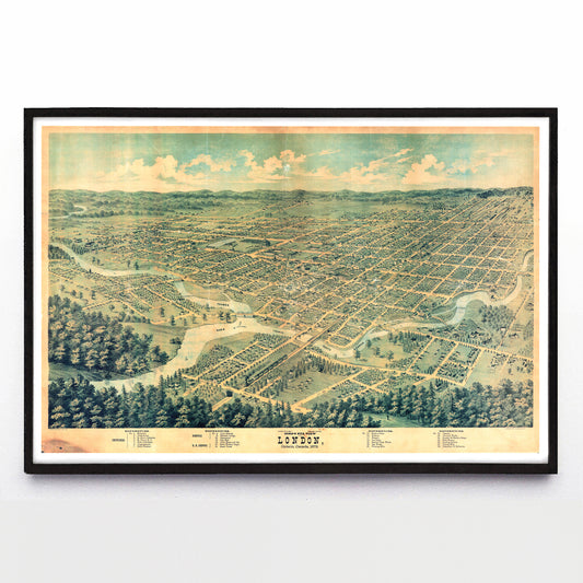 "Bird's Eye View of London, Ontario, Canada" print by Eli Sheldon Glover (1872)