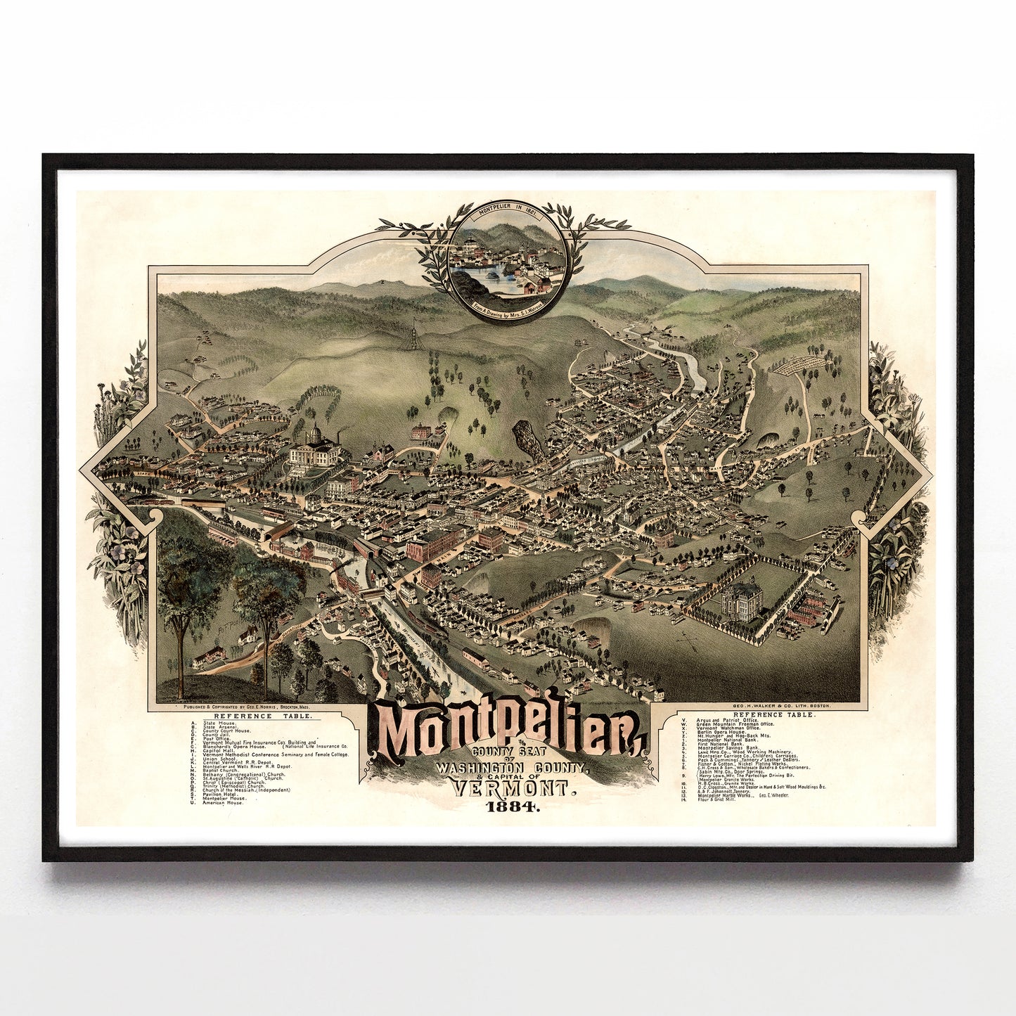 “Montpelier, County Seat of Washington County & Capital of Vermont” print by A. F. Poole (1884)
