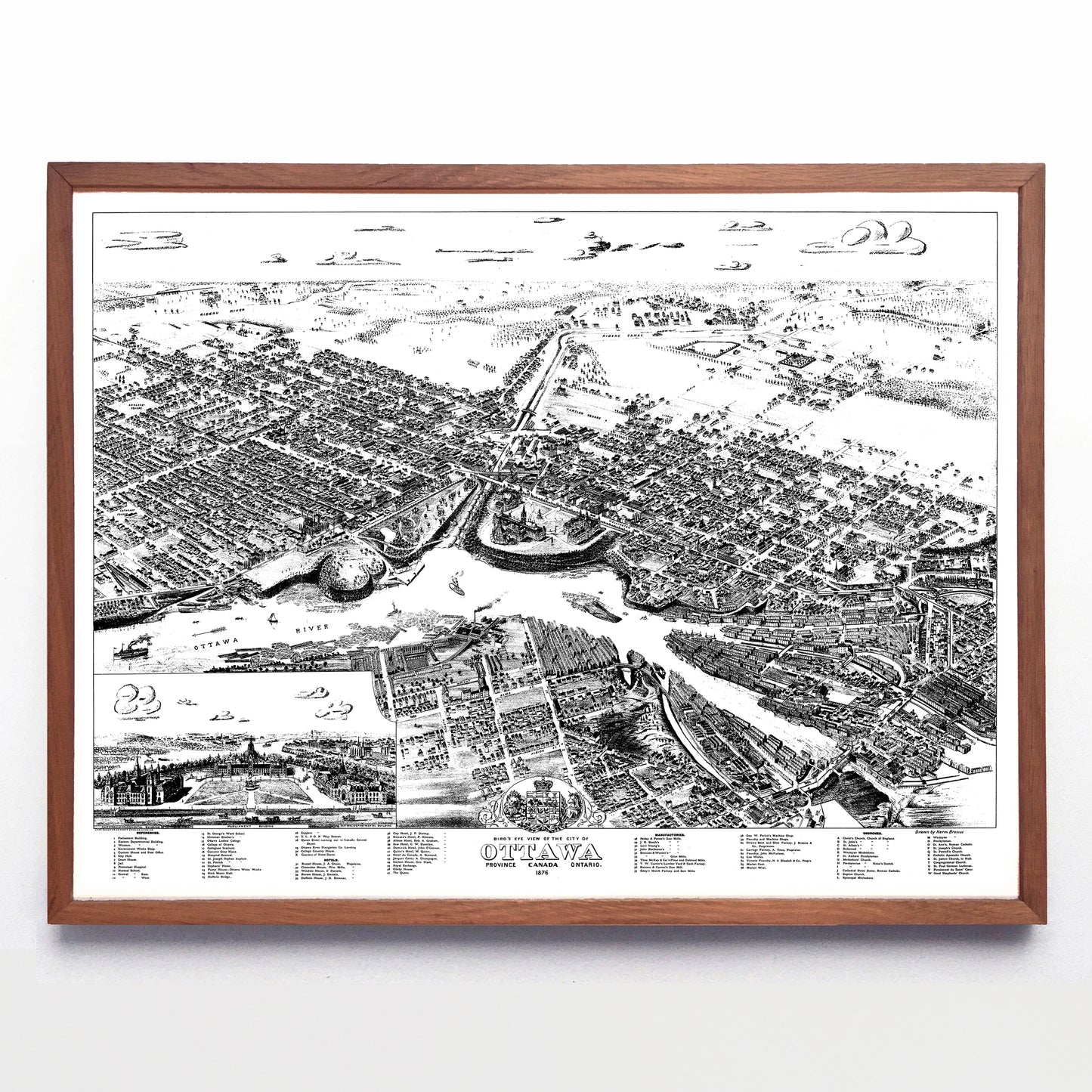 “Bird's Eye View of the City of Ottawa” print by Herman Brosius (1876)