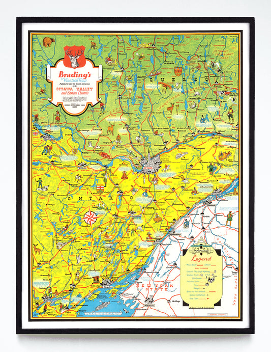 “Brading's Vacation Map of the Ottawa Valley & Eastern Ontario” print by Stanley Turner (1946)