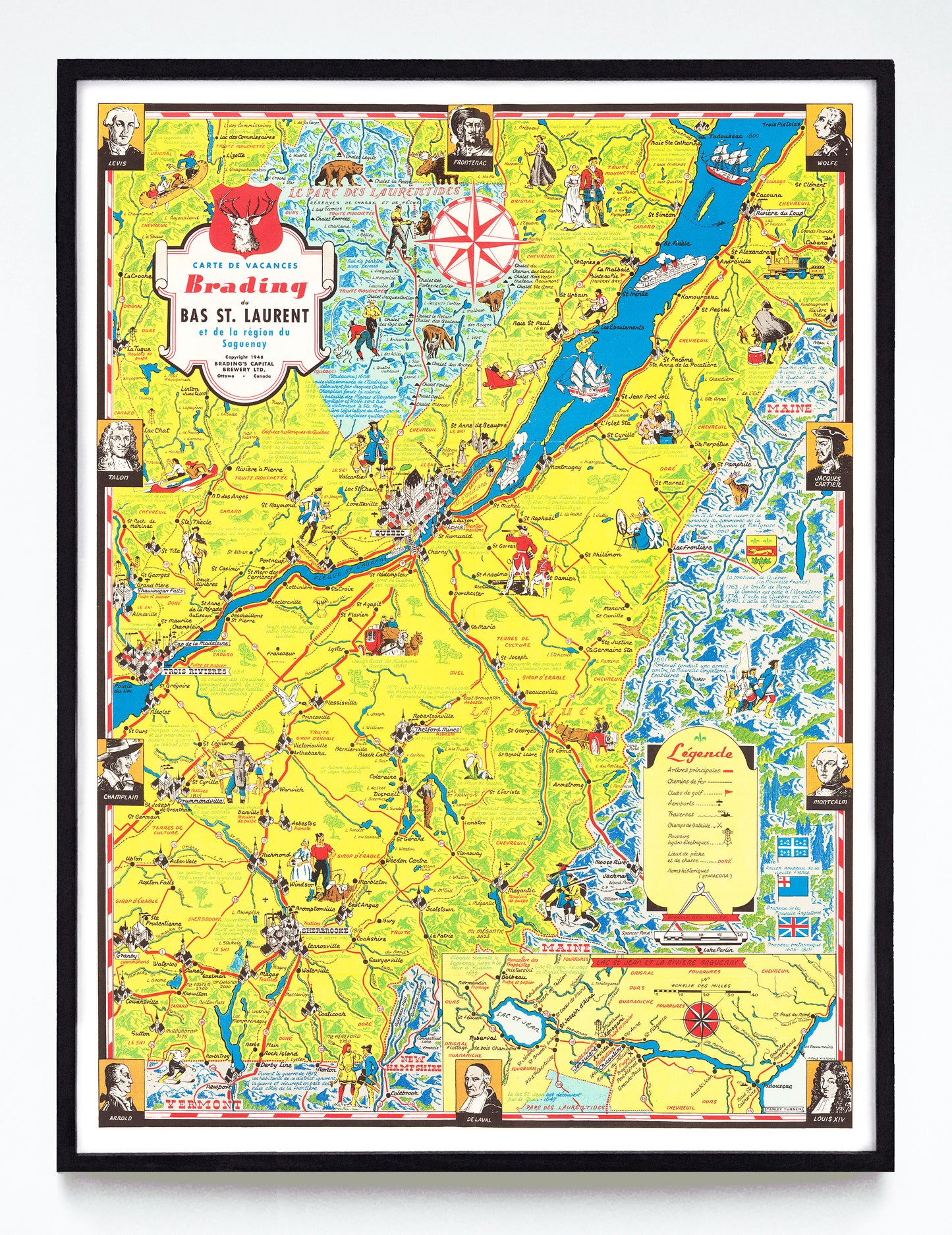 “Carte de Vacances Bradings du Bas St. Laurent et de la Région du Saguenay (et du Québec)” print by Stanley Turner (1948)