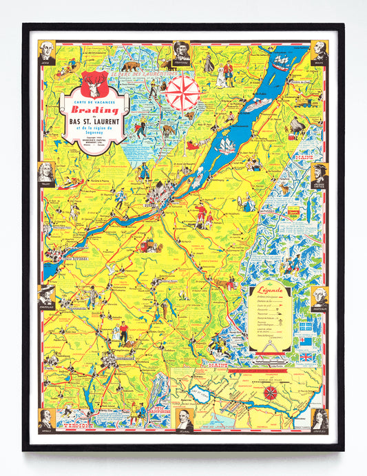 “Carte de Vacances Bradings du Bas St. Laurent et de la Région du Saguenay (et du Québec)” print by Stanley Turner (1948)