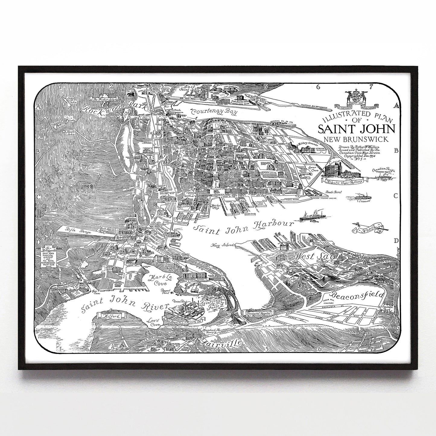 “Illustrated Plan of Saint John New Brunswick” print by Arthur W. Wallace (1934)