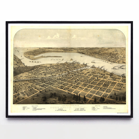 "Birds Eye View of the City of ... Sarnia" print by Albert Ruger (1867)