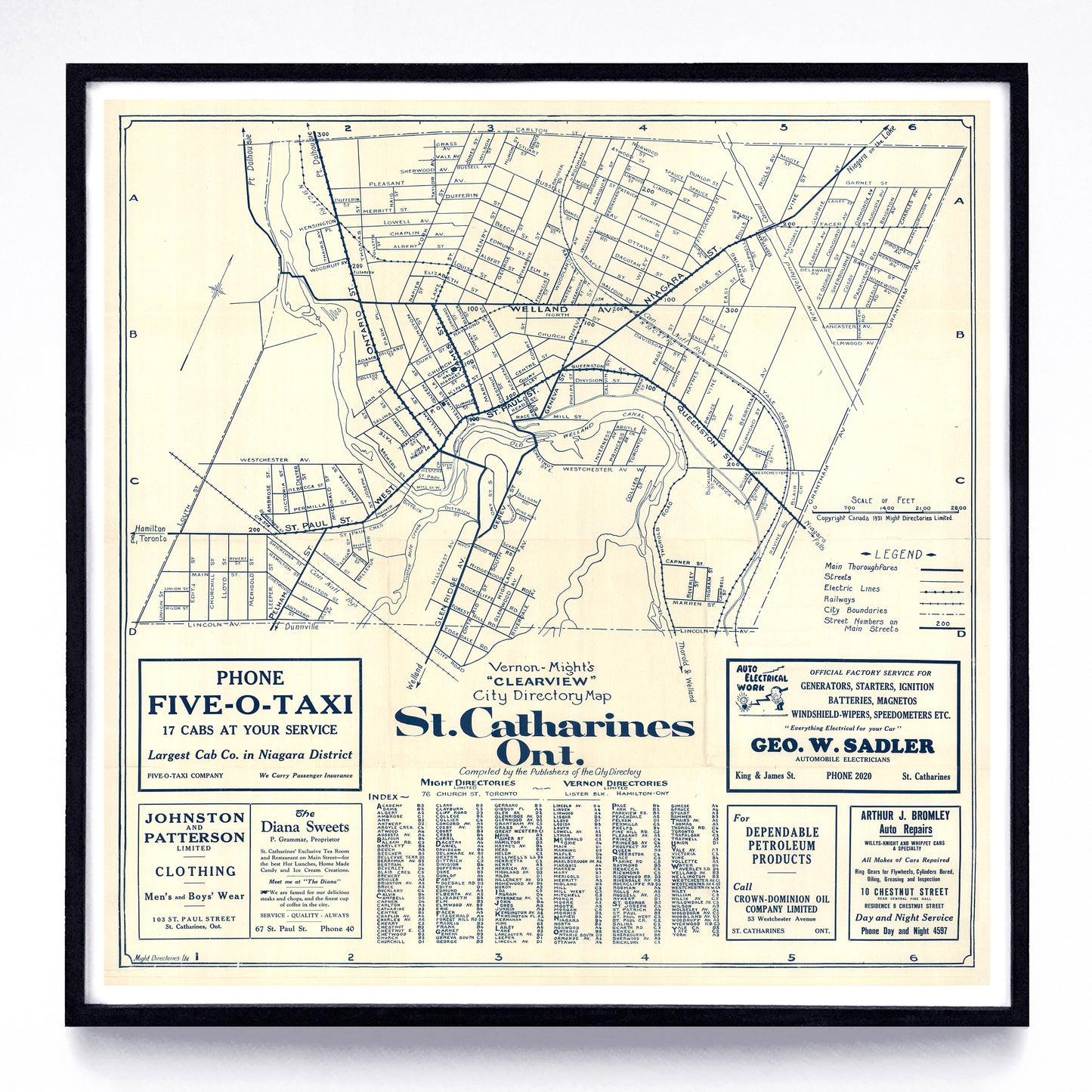 “Clearview City Directory Map (of) St. Catharines, Ont.” print by Vernon-Might (1931)