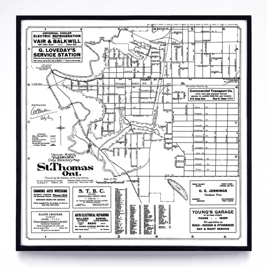 “Clearview City Directory Map (of) St. Thomas, Ont.” print by Vernon-Might (1931)