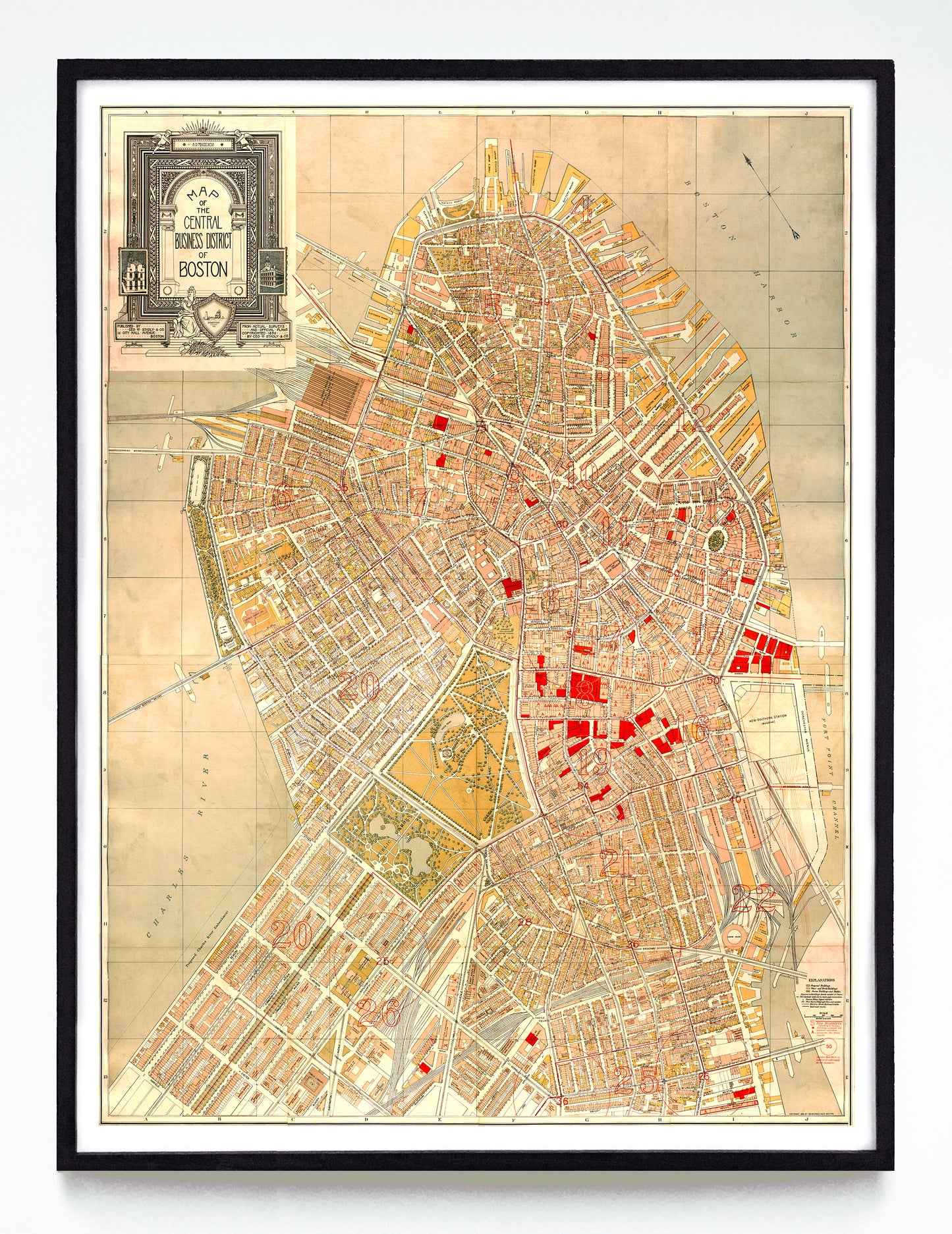 “Map of the Central Business District of Boston” print by Geo. W. Stadly & Co. (1896)