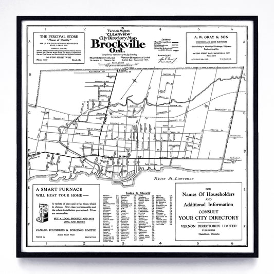 “Clearview City Directory Map (of) Brockville, Ont.” print by Vernon-Might (1931)