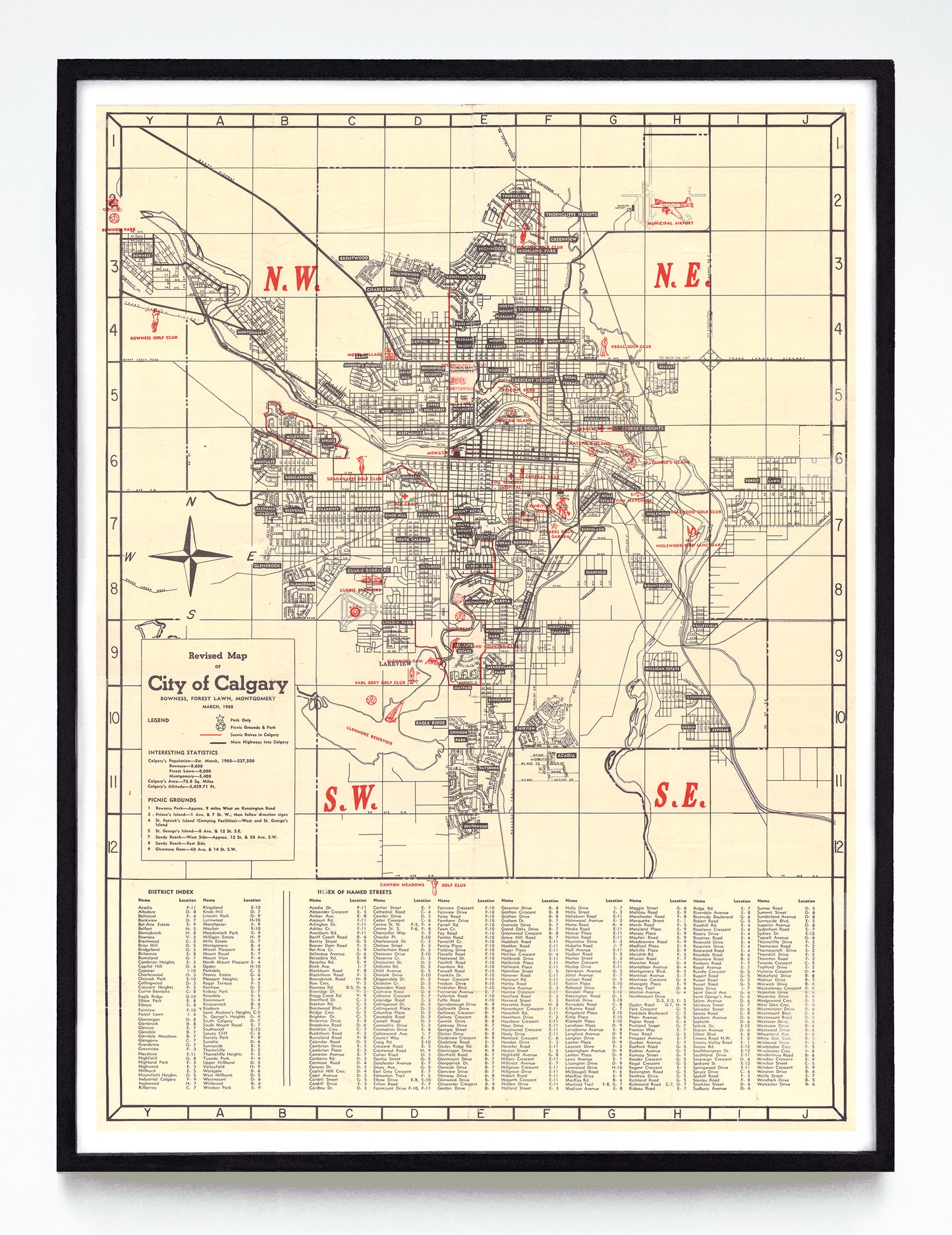"Revised Map of (the) City of Calgary" print by Anonymous (1960)