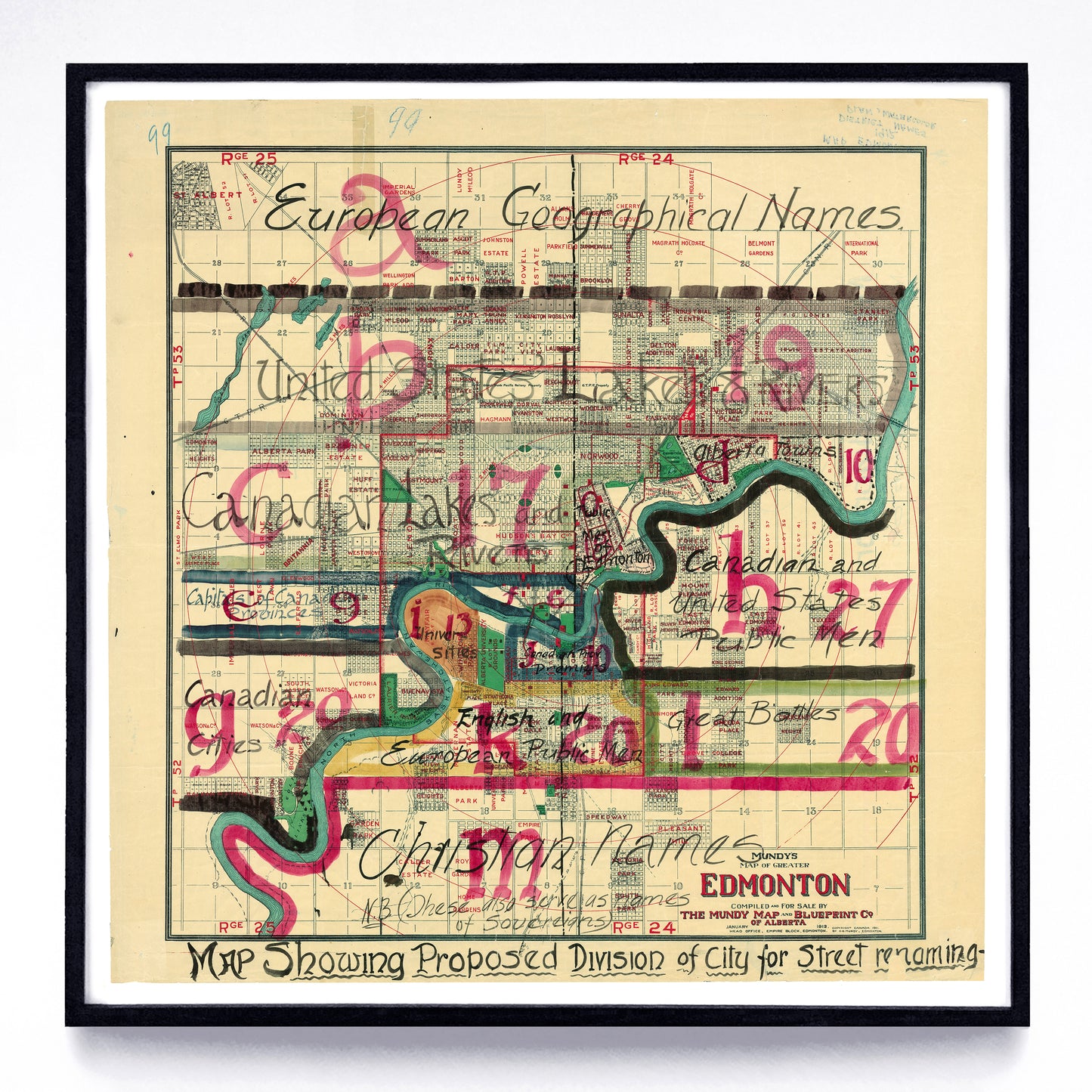 “Mundy's Map of Greater Edmonton” print by C. G. Mundy (1912)