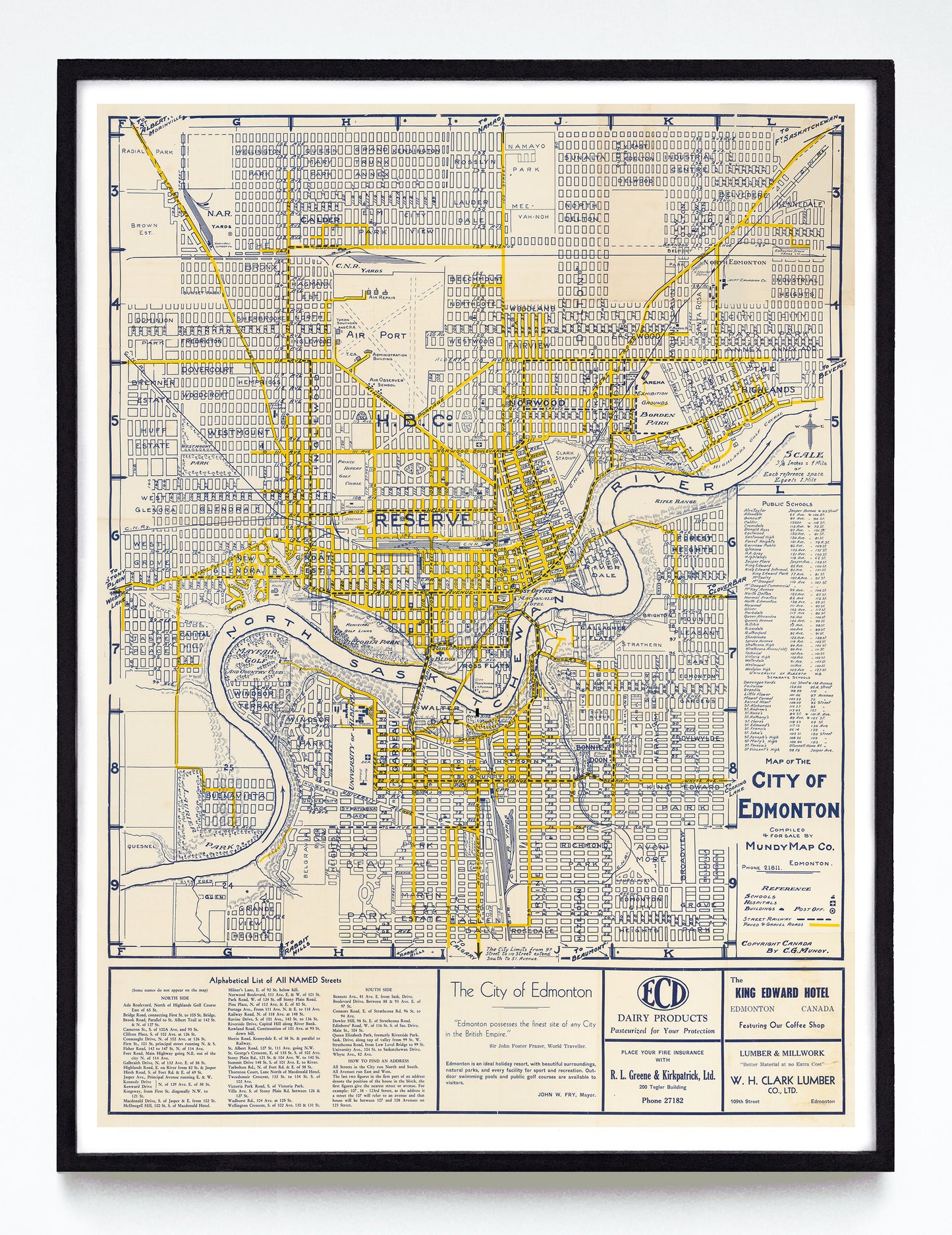 “Map of the City of Edmonton” print by C. G. Mundy. (1940)