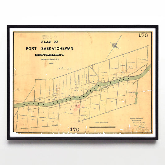 “Plan of Fort Saskatchewan Settlement” print by M. Deane (1883)