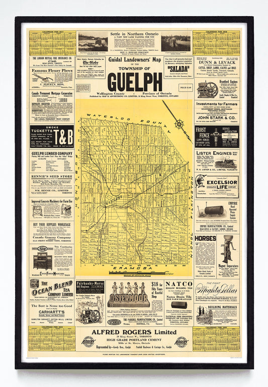 "Guidal Landowners' Map of the Township of Guelph" print by Alfred E. Guidal (1917)