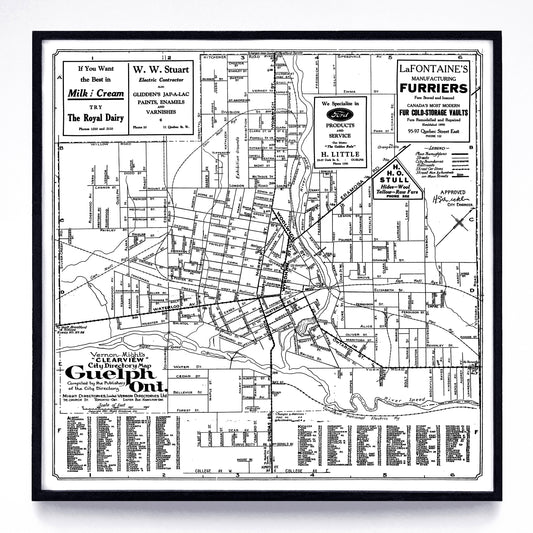 “Clearview City Directory Map (of) Guelph, Ont.” print by Vernon-Might (1931)