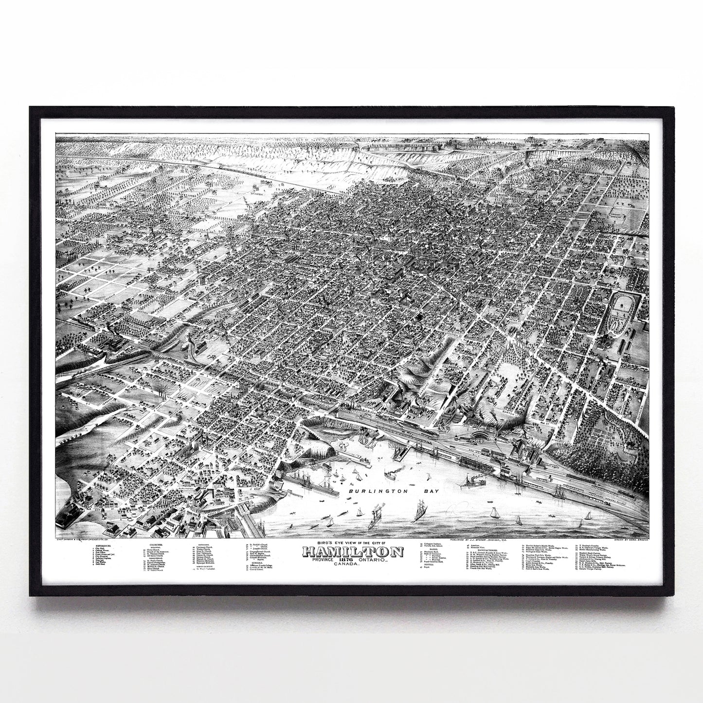 "Bird's Eye View of Hamilton, Ontario" print by Herman Brosius (1876)