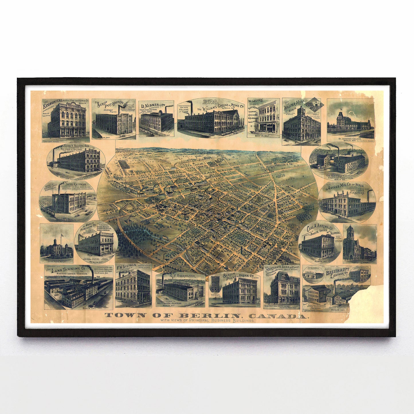 “Town of Berlin (Kitchener), Canada” print by the Toronto Lithographing Co. (1892)
