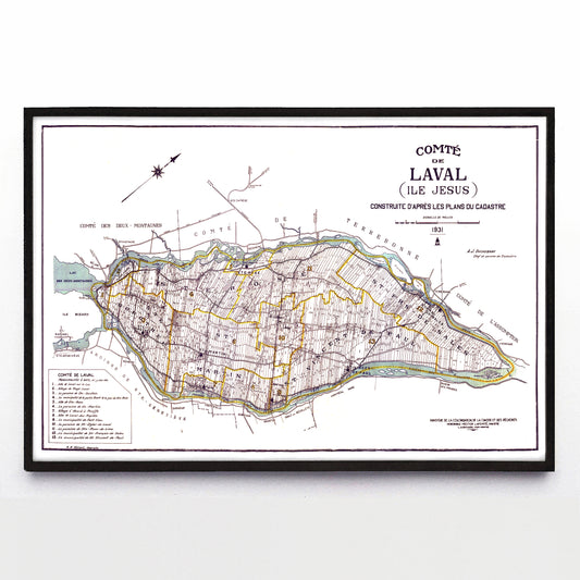 “Comté de Laval (Ile Jesus) Contruite D'Après les Plans Du Cadastre” print by A. J. Duchesnay (1931)