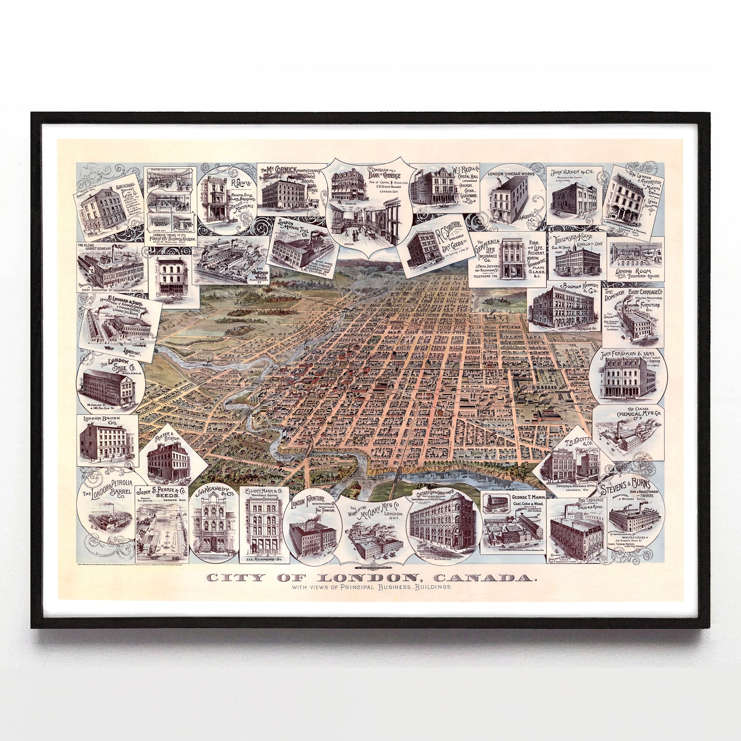 “City of London, Canada” print by the Toronto Lithographing Co. (1893)