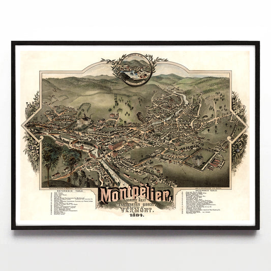 “Montpelier, County Seat of Washington County & Capital of Vermont” print by A. F. Poole (1884)