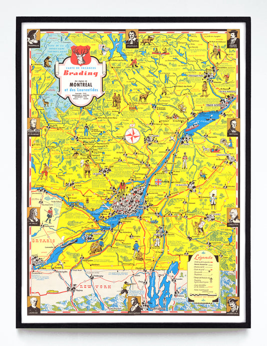 “Carte de Vacances Bradings des Régions de Montreal et des Laurentides” print by Stanley Turner (1948)