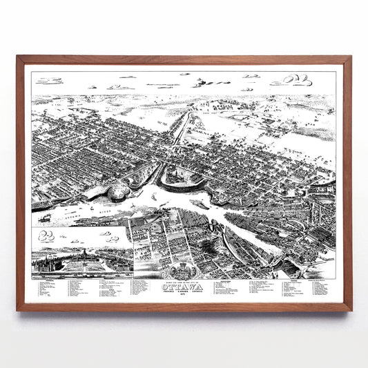 “Bird's Eye View of the City of Ottawa” print by Herman Brosius (1876)