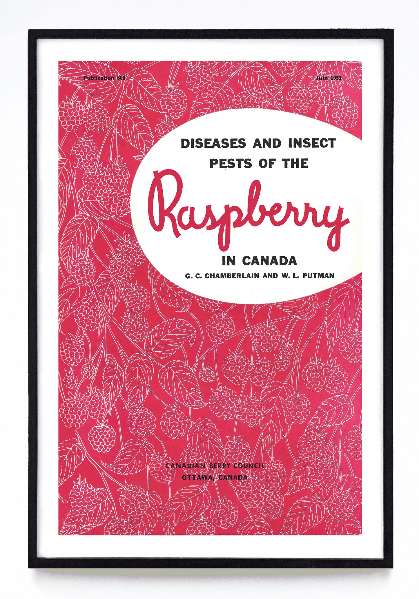 "Maladies et Insects Qui Attaquent le Framboisier" and "Diseases and Insect Pests of the Raspberry in Canada" prints (1953)