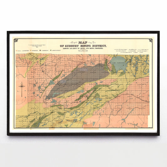 “Map of Sudbury Mining District” print by J. Walter Evans (1900)