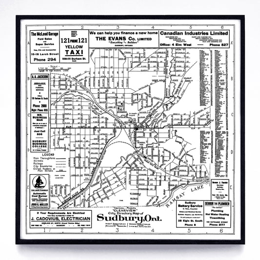 “Clearview City Directory Map (of) Sudbury, Ont.” print by Vernon-Might (1931)