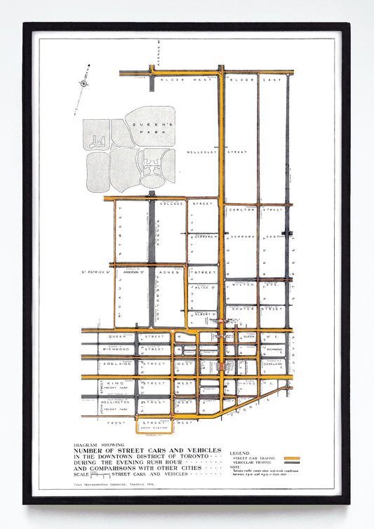 “Number of Street Cars and Vehicles in the Downtown District of Toronto” print by the Civic Transportation Committee (1915)