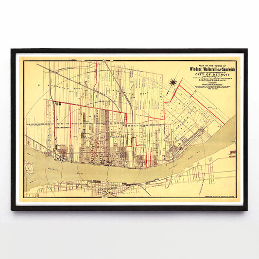 “Plan of the Towns of Windsor, Walkerville and Sandwich” print by G. McPhillips (1890)