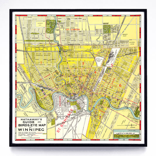 “Hathaway's Guide & Birds-Eye Map of Winnipeg” print by R. W. Hathaway & J. K. Wright (1911)