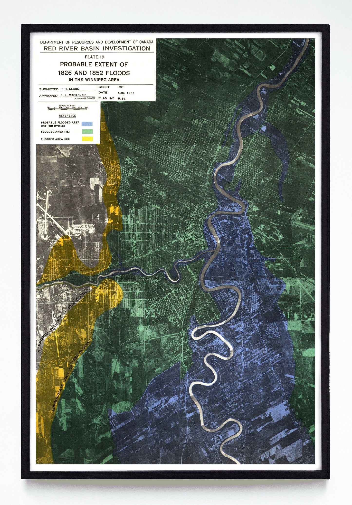 “Probable Extent of the 1826 & 1852 Floods in the Winnipeg Area” print by the Red River Basin Investigation (1952)